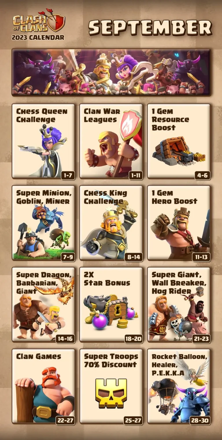 September 2023 "Chess Season" Events Roadmap - Clash of Clans