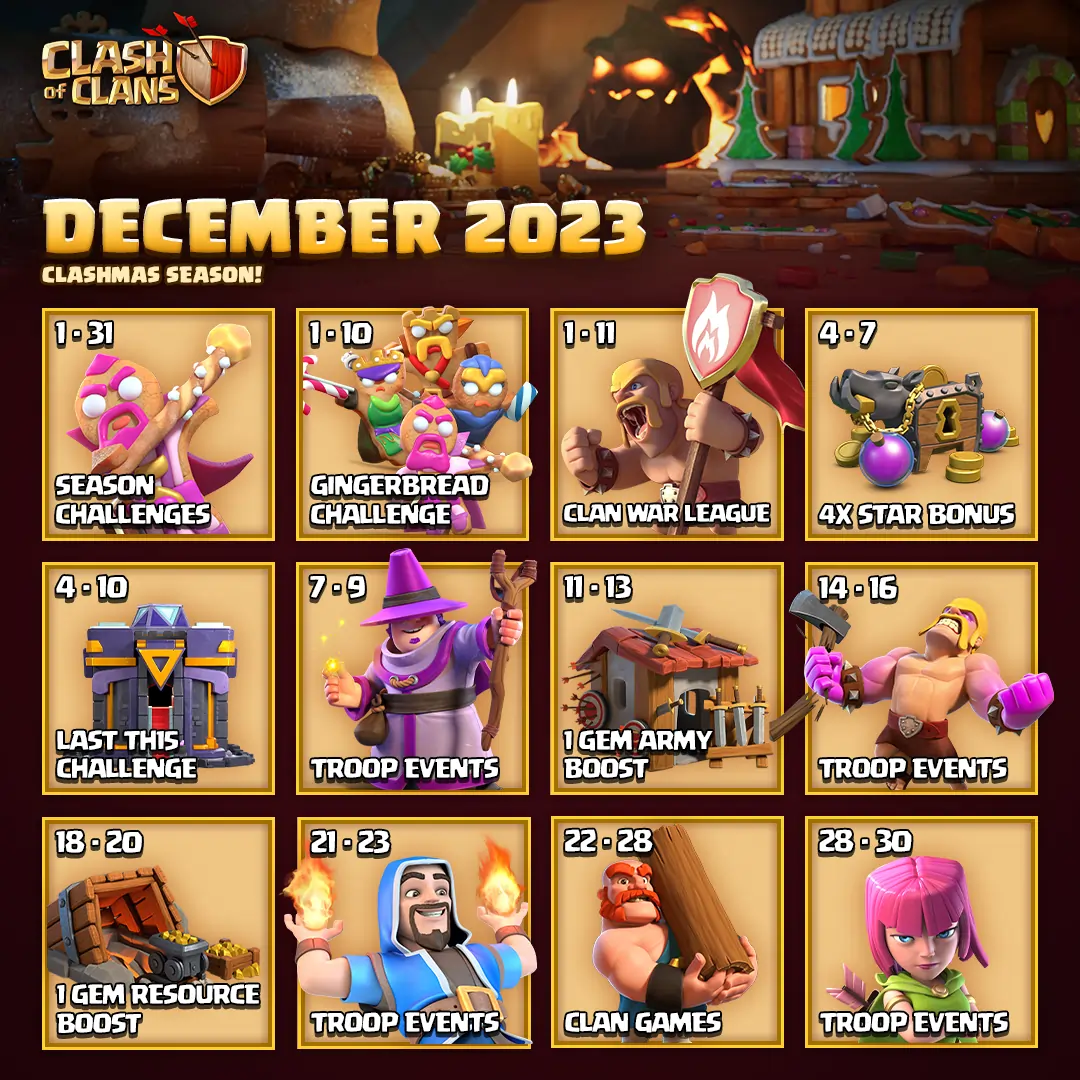 Clash of Clans December 2023 Events Calendar