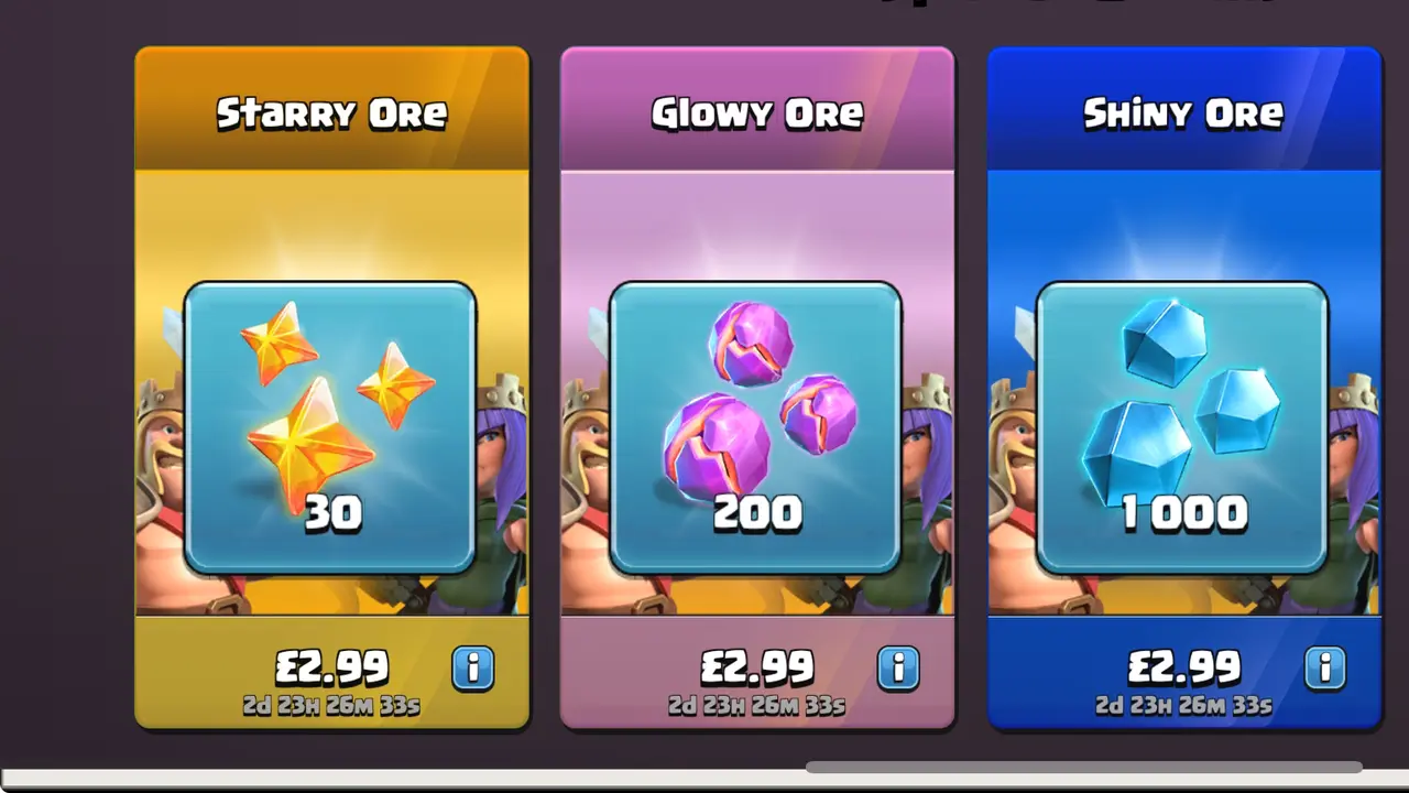 Shiny Ore in Clash of Clans shop as a deal